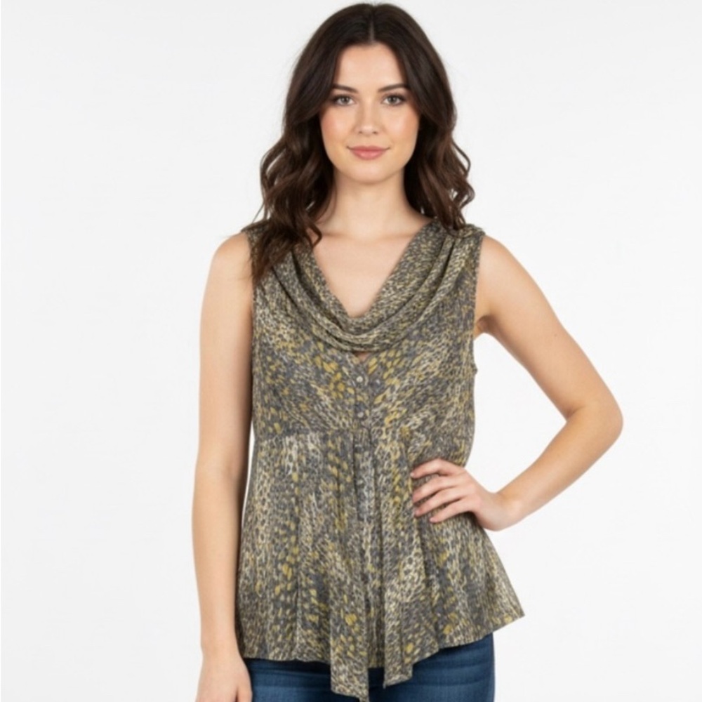 Nanette Lepore 100% silk yelllow and gray sleeveless blouse